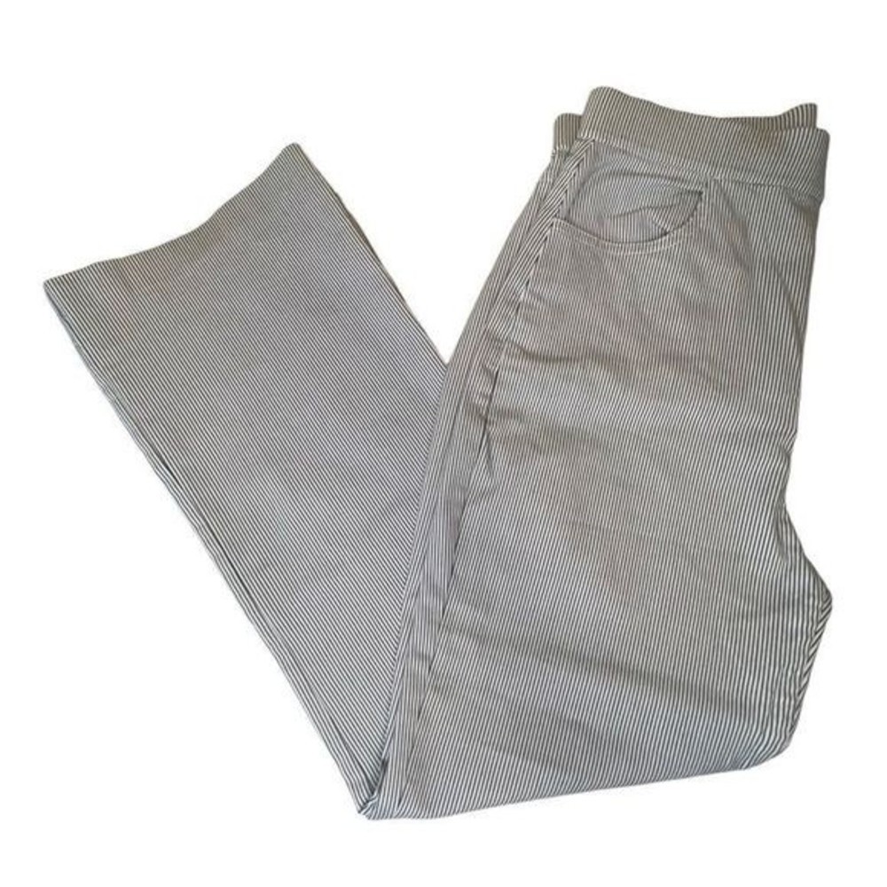 Free People Florence Crop Flare Railroad Stripe Pants Blue White Size Medium - Picture 5 of 14